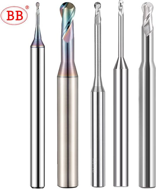 BB Micro Kugelfräser mit langem Hals aus Aluminium und Kupfer, kleiner Hartmetall-Fräser für die CNC-Tiefbearbeitung, Farbe: Silber - Bild 1