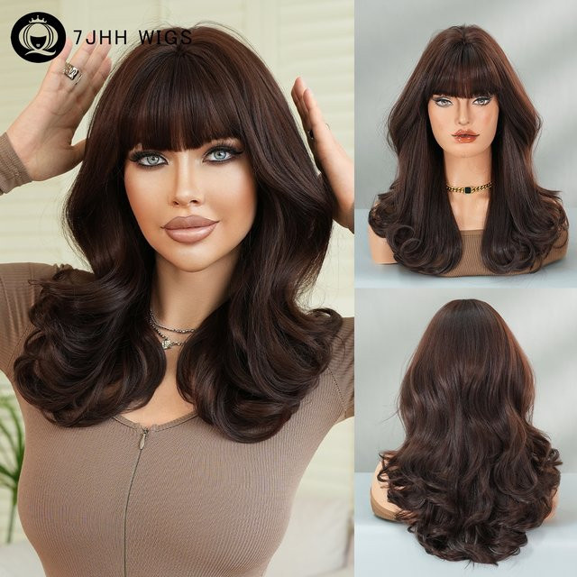 7JHH WIGS Perücke, schulterlang, Body Wave, Mokkabraun, Damen - Bild 1