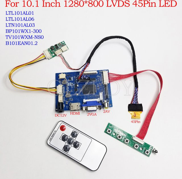GLZLDY 10,1 Zoll LCD Controller Board mit HDMI und VGA für IPS Bildschirme 1280x800 45Pin LTL101AL01 LTL101AL06 LTN101AL03 LED Panel Display in Blau - Bild 1