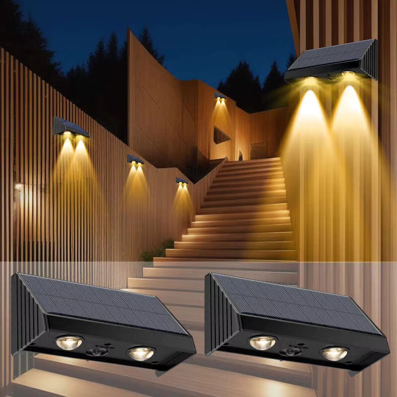 TLEDMP Solarbetriebene Garten-Wandleuchte in Schwarz mit warmweißem Licht für Terrasse, Balkon und Zaun - Bild 2