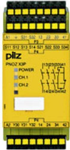 Pilz Sicherheitsschaltgerät PNOZ X3P C 24-240VACDC 3n/o 1n/c 1so, Gelb, B: 45 mm, H: 101 mm, T: 121 mm - Bild 1