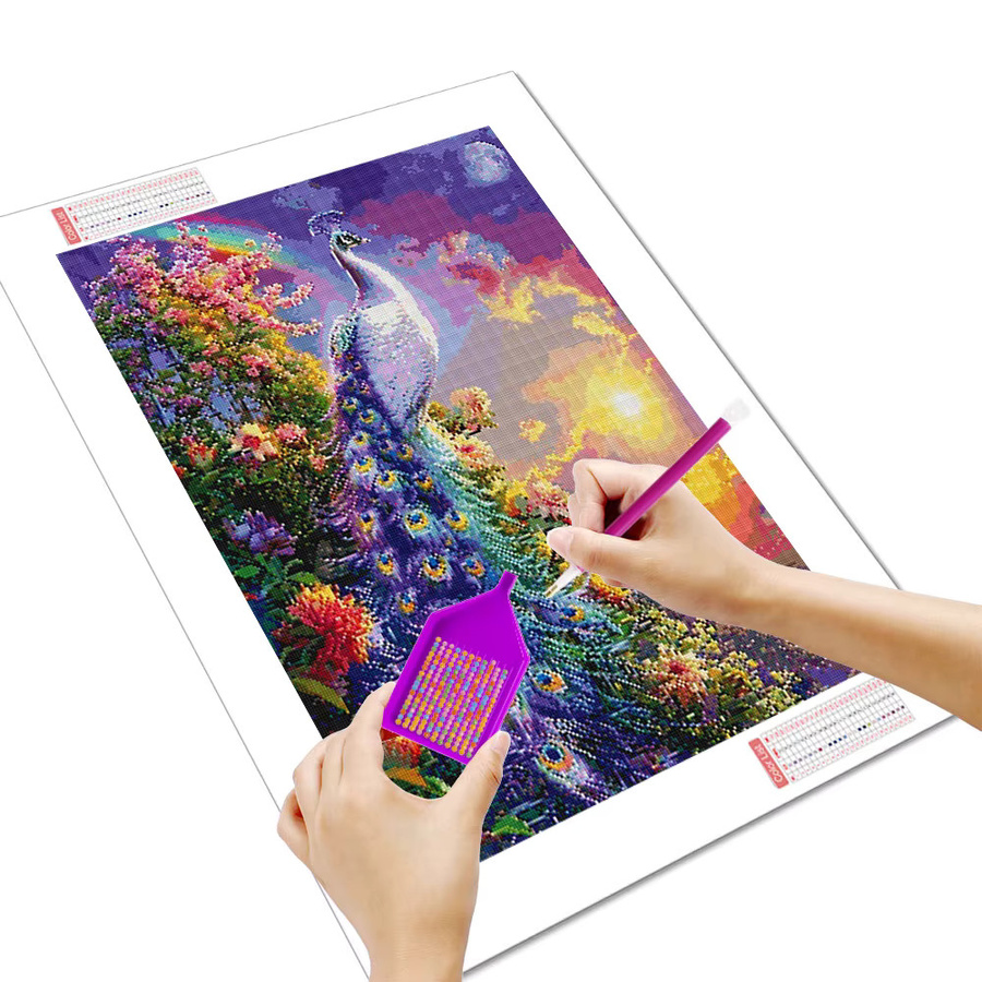 Huacan DIY Diamantmalerei Set Pfau im Sonnenuntergang als Strassstein Bild in Multicolour, Breite: 30,0 cm, Höhe: 20,0 cm - Bild 2