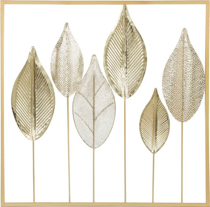 HOMCOM Wanddeko Metallbild mit Blattdesign in Gold, moderne Wandskulptur für Wohnzimmer und Schlafzimmer - Bild 1