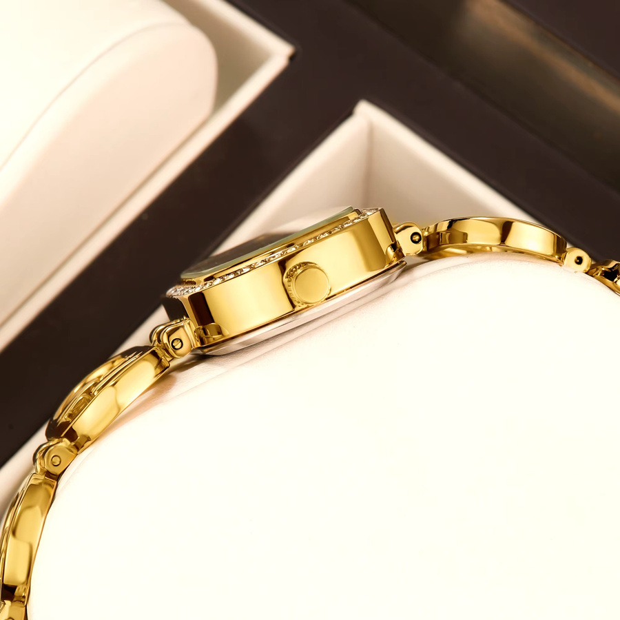 YaLaLuSi Armbanduhr, Quarz, Edelstahl, Diamantbesetzt, Damen, Weiß, Gold - Bild 2