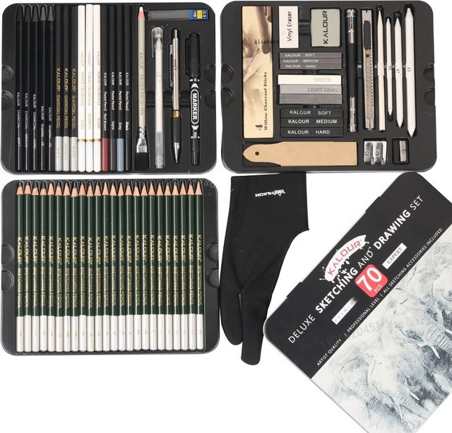Professionelles 70-teiliges Kunst-Malset mit Graphit-Bleistiften und Skizzen-Werkzeugen in Mehrfarben - Bild 1