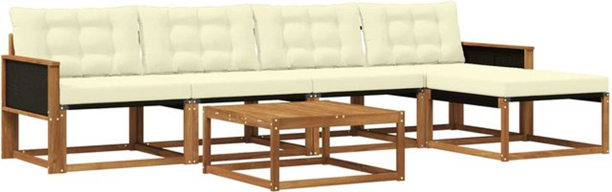 6-teilige Outdoor-Sofagarnitur aus Akazie mit Kissen in Natur und Beige von vidaXL - Bild 1