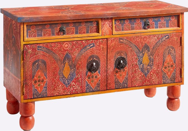Heine Home Bank aus Mangoholz in Rot und Multicolour, B/T/H: 100 x 40 x 40 cm - Bild 1