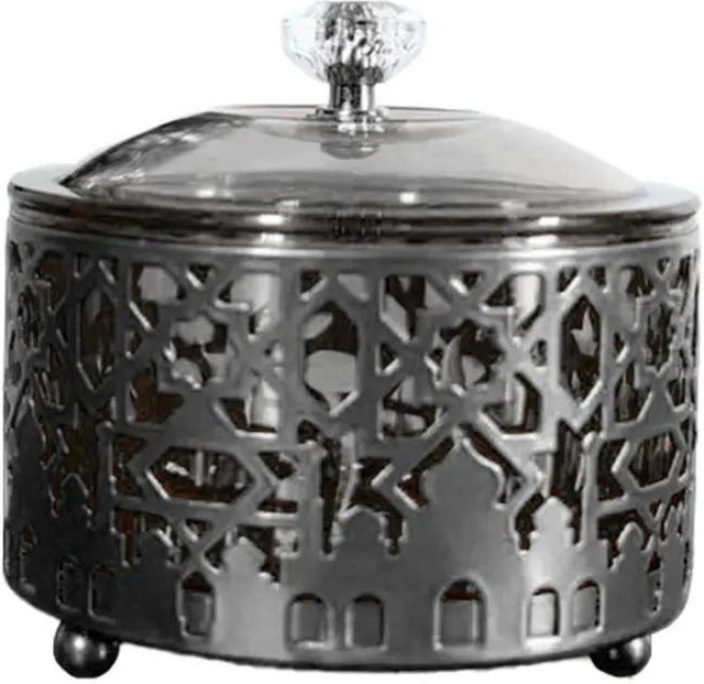Yiran Furniture Eid Mubarak Desserttablett Silber, rundes Serviertablett für Nüsse und Süßigkeiten zur Ramadan Dekoration - Bild 1