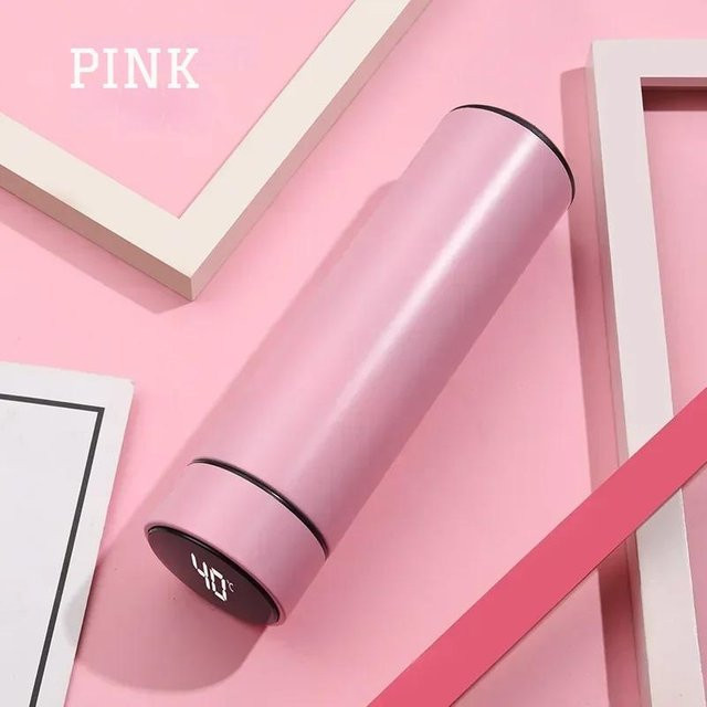 Yiran Furniture Edelstahl Thermosflasche mit digitalem LED Temperatur Display und Vakuum Isolierung, 500 ml, Rosa - Bild 1