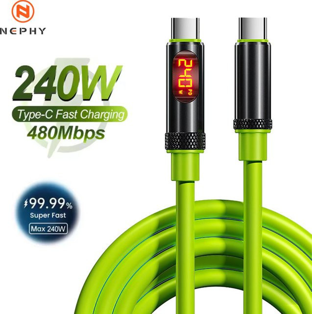 Nephy USB-C auf USB-C Ladekabel mit LED-Anzeige, 240W superschnelles Datenkabel in Schwarz - Bild 1