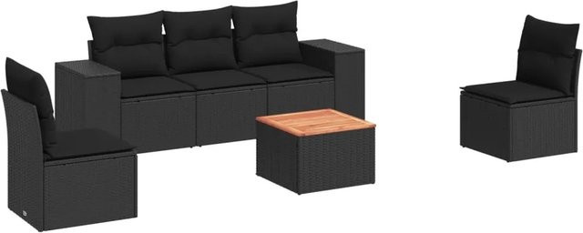 vidaXL 6-tlg Garten-Sofagarnitur aus Polyrattan in Schwarz mit Kissen und Metallgestell - Bild 1