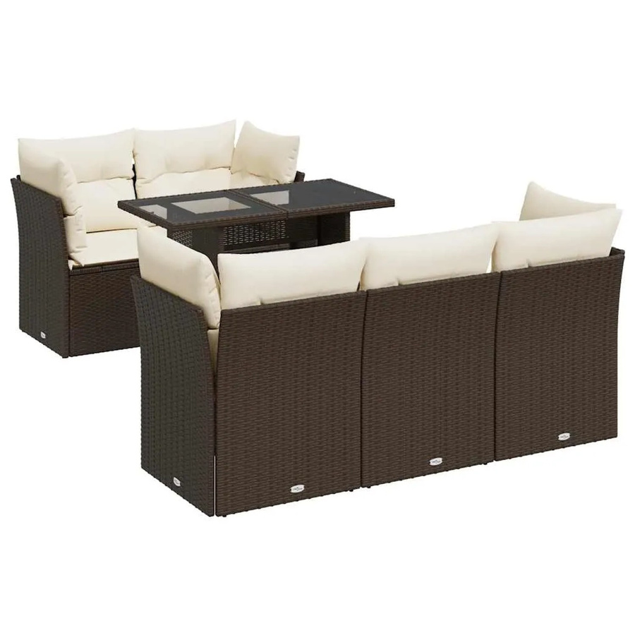 vidaXL 6-teilige Garten-Sofagarnitur aus braunem Poly-Rattan mit Kissen und Glastisch - Bild 2