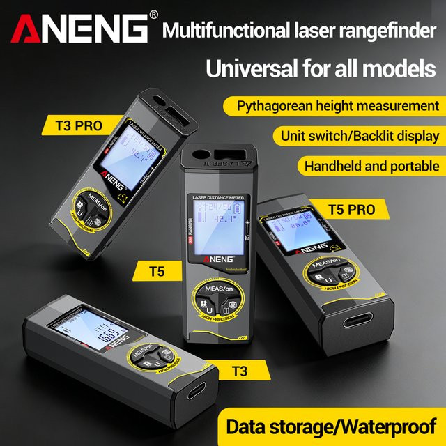 ANENG Laser-Entfernungsmesser T3 T3 Pro T5 T5 Pro in Schwarz mit wiederaufladbarem Akku - Bild 1
