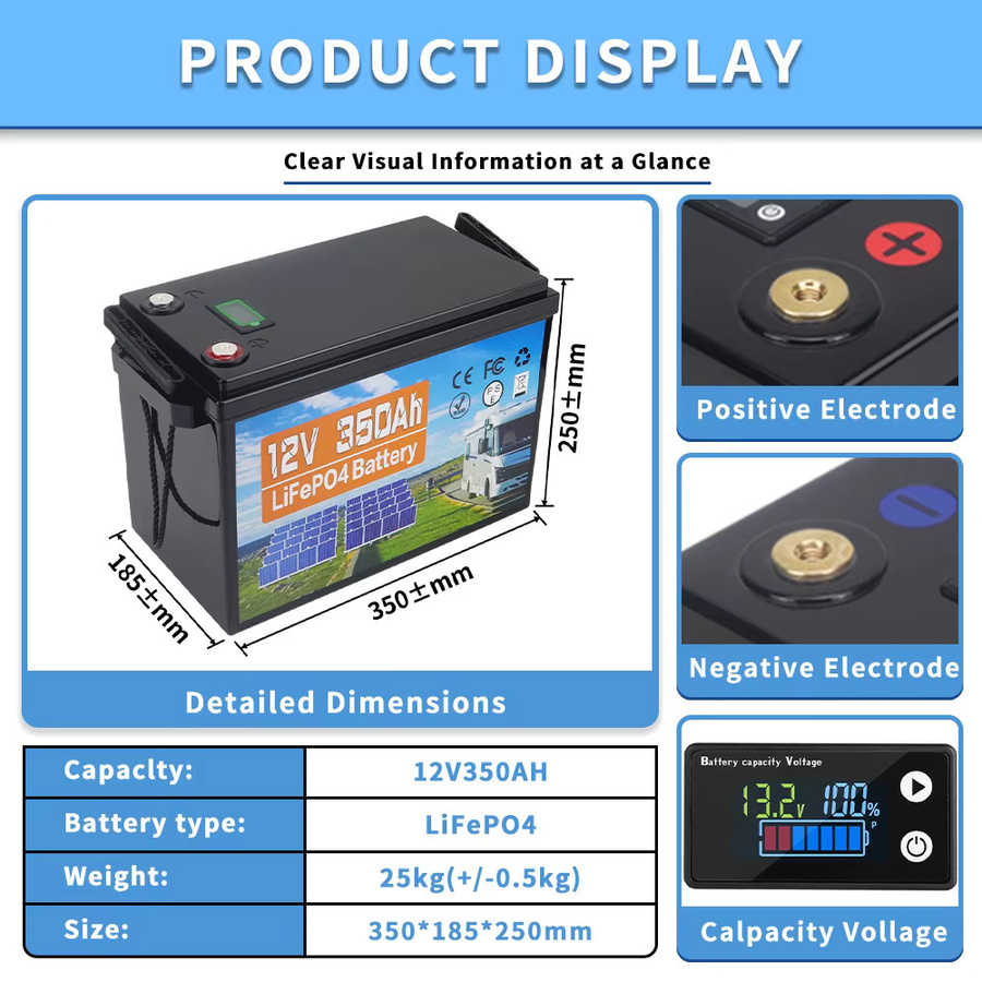 Likctt 12V 350Ah LiFePO4 Lithium-Batterie in Schwarz mit 100A BMS und Niedertemperaturschutz für Wohnmobile, Solaranlagen und Trolling-Motoren (4480Wh) - Bild 2