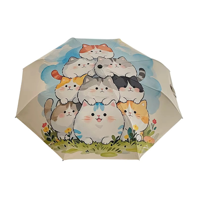 Keconutbear Kinder-Regenschirm mit Cartoon-Katze, vollautomatischer faltbarer Regenschirm für Sonne und Regen, multicolour - Bild 2