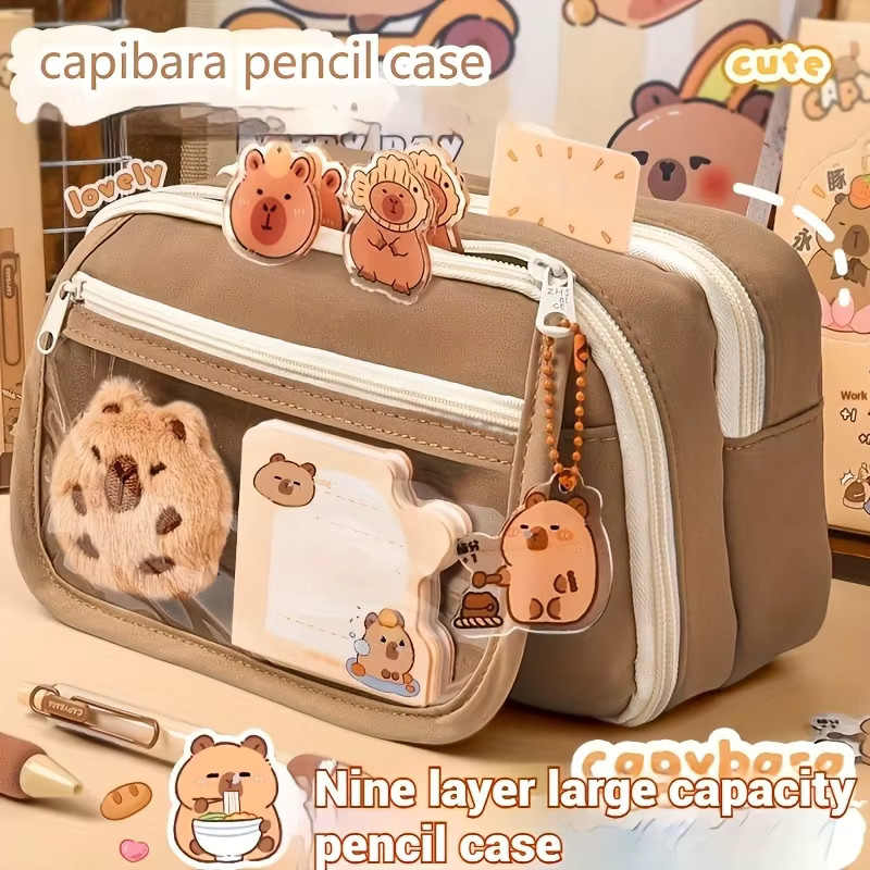 Transparentes Capybara Federmäppchen mit Fächern und Reißverschluss in Braun - Bild 2