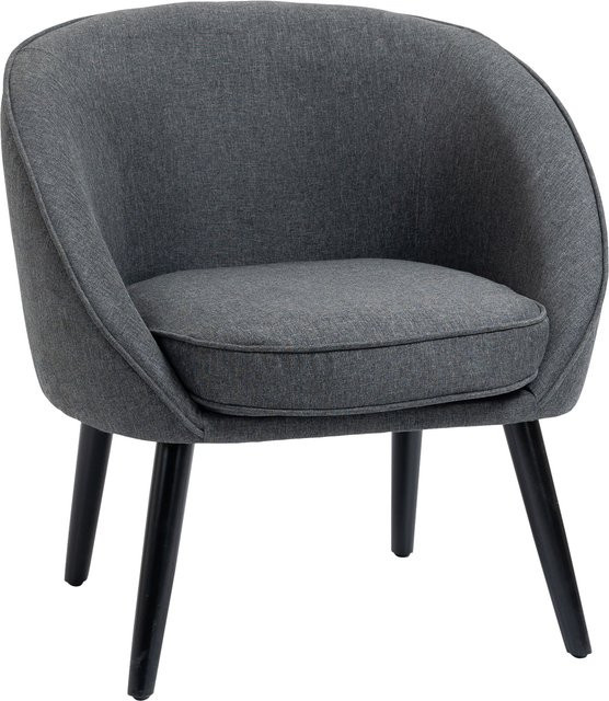 HOMCOM Loungesessel Polsterstuhl in Grau mit Leinen-Optik und Holzgestell, B/T/H: 71 x 65 x 75 cm - Bild 1