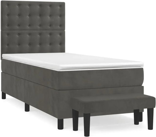 vidaXL Boxspringbett Hybrid mit Matratze Dunkelgrau Samt B/T: 100 x 200 cm - Bild 1