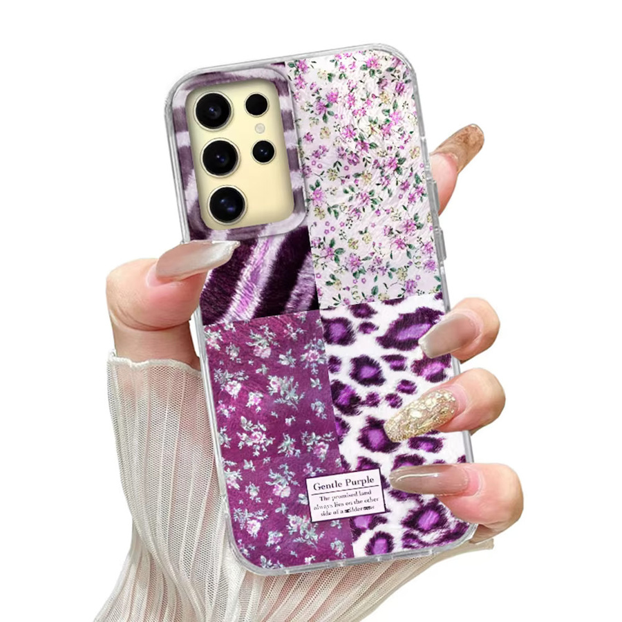 Handyhülle mit lila Leopardenmuster und Blumen für Samsung Galaxy S24 S23 S22 S25 S21 S20 FE Ultra und Edge - Bild 3