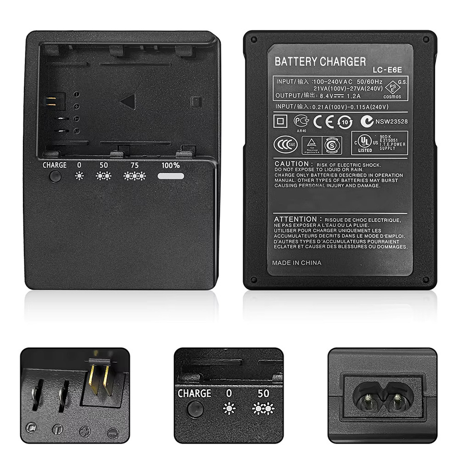 LC-E6E Ladegerät für Canon LP-E6 und LP-E6N Akkus in Schwarz - Bild 3
