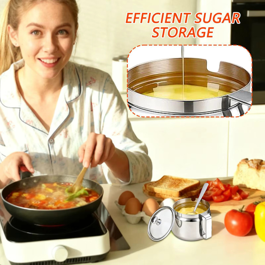 Edelstahl-Ghee-Behälter in Silber mit Deckel, 500 ml Vorratsbehälter für Zucker, Salz, Tee und Gewürze - Bild 3