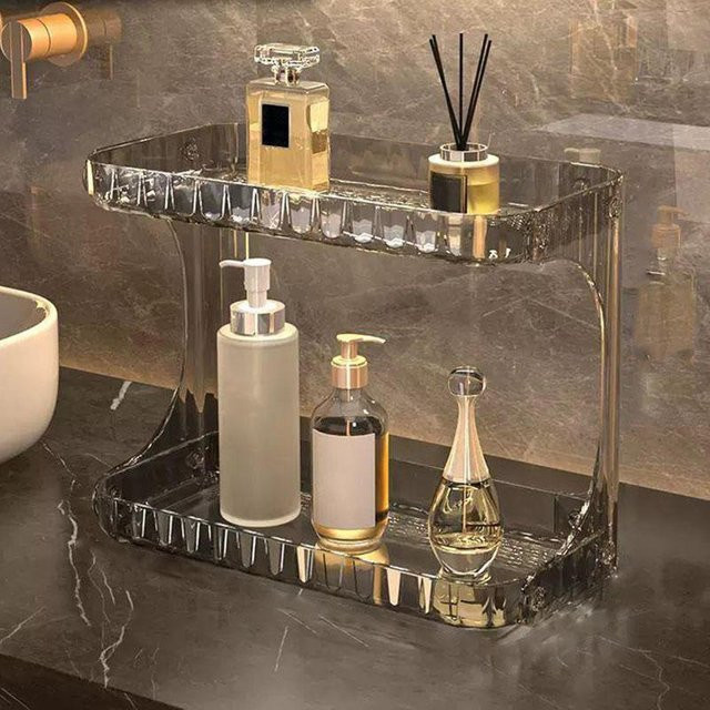 BC-Warm Home Badezimmerregal aus Kunststoff, doppelschichtiges Aufbewahrungsregal für Kosmetik und Hautpflege, transparent und modern - Bild 1