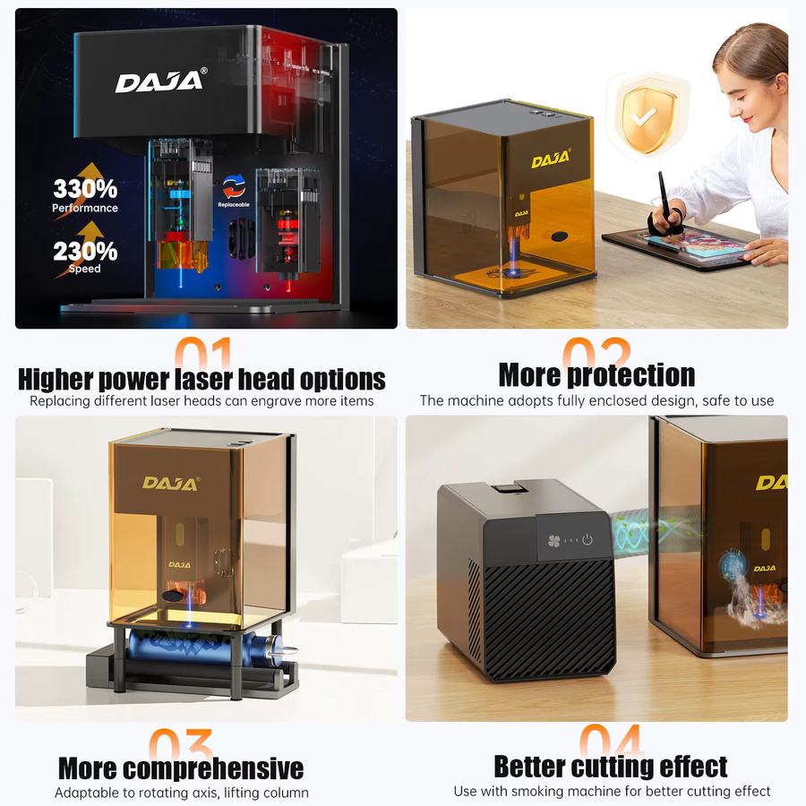 DAJA DJ6 Pro Mini-Lasergravurmaschine mit Sicherheitsabdeckung für Metall, Schmuck, Holz und Acrylglas - Bild 2