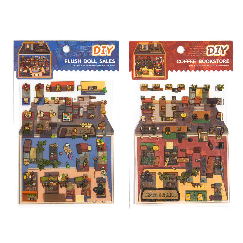 3-teiliges Set selbstklebende Miniatur-Szenen-Aufkleber mit 3D-Hüttenlandschaft in Multicolour für dein Tagebuch-DIY - Bild 4