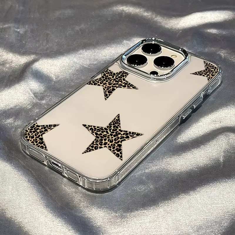 Stoßfeste iPhone Handyhülle mit Leopardenmuster und Fünf-Punkt-Sternen in Transparent - Bild 3