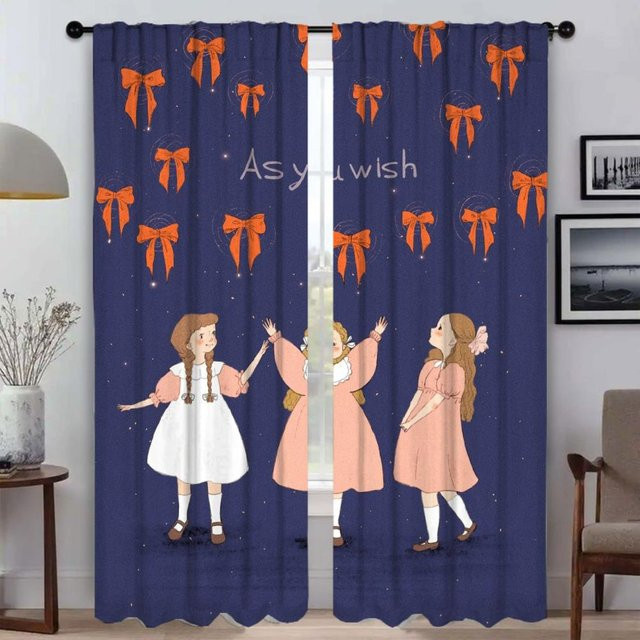 Märchenhafte Mädchen Verdunkelungsvorhänge für Wohnzimmer und Halloween Dekoration, 2 Stück, Farbe: Blau, Breite: 50 cm, Höhe: 70 cm - Bild 1