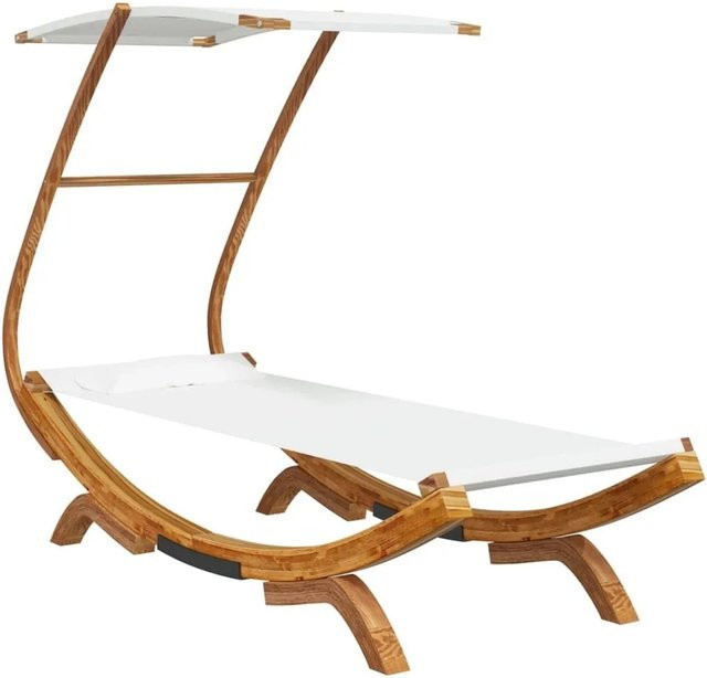 vidaXL Sonnenliege aus massivem Bugholz mit Sonnendach in Creme, B/T/H: 100 x 190 x 134 cm - Bild 1