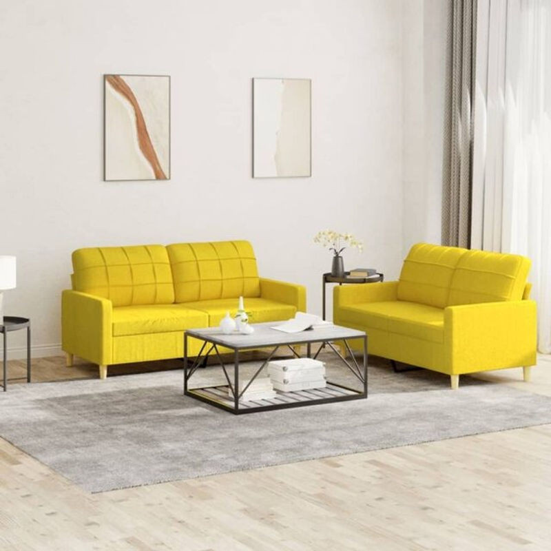2-teilige moderne Sofagarnitur von vidaxl in Gelb aus Stoff mit Kissen - Bild 1