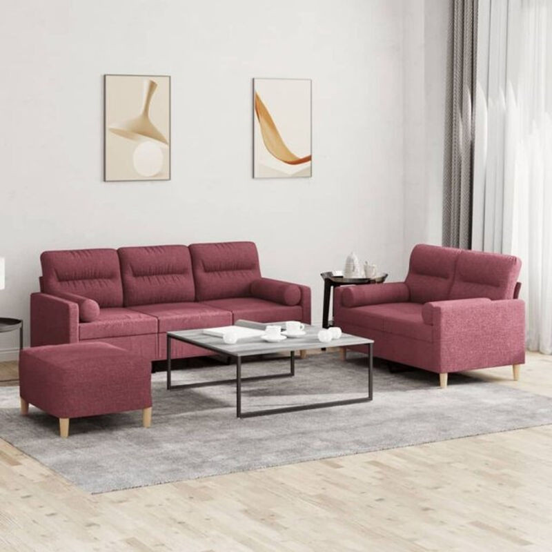3-tlg. Schlafsofa-Garnitur vidaxl aus Stoff in Rot mit Kissen und Metallgestell im modernen Design - Bild 1