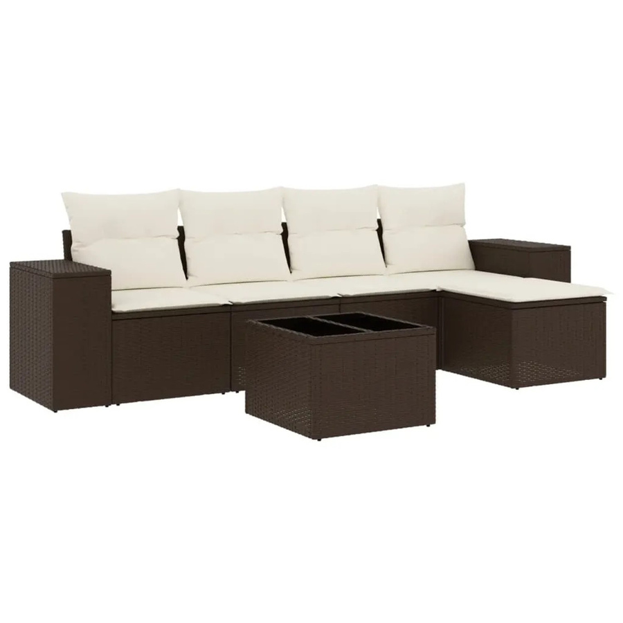 vidaXL 6-teilige Garten-Sofagarnitur aus Poly-Rattan in Braun mit cremeweißen Kissen und Metallrahmen - Bild 2