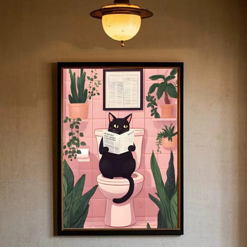 Minimalistisches Leinwandgemälde mit Katzenmotiv von Potdemiel in Grün für dein Wohnzimmer oder Schlafzimmer - Bild 3