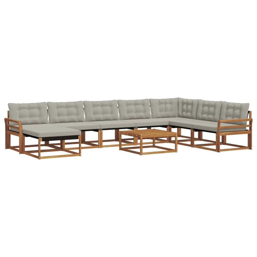 vidaXL Outdoor-Sofagarnitur 9-teilig aus Akazienholz mit Textilene und Kissen in Natur und Hellgrau - Bild 2