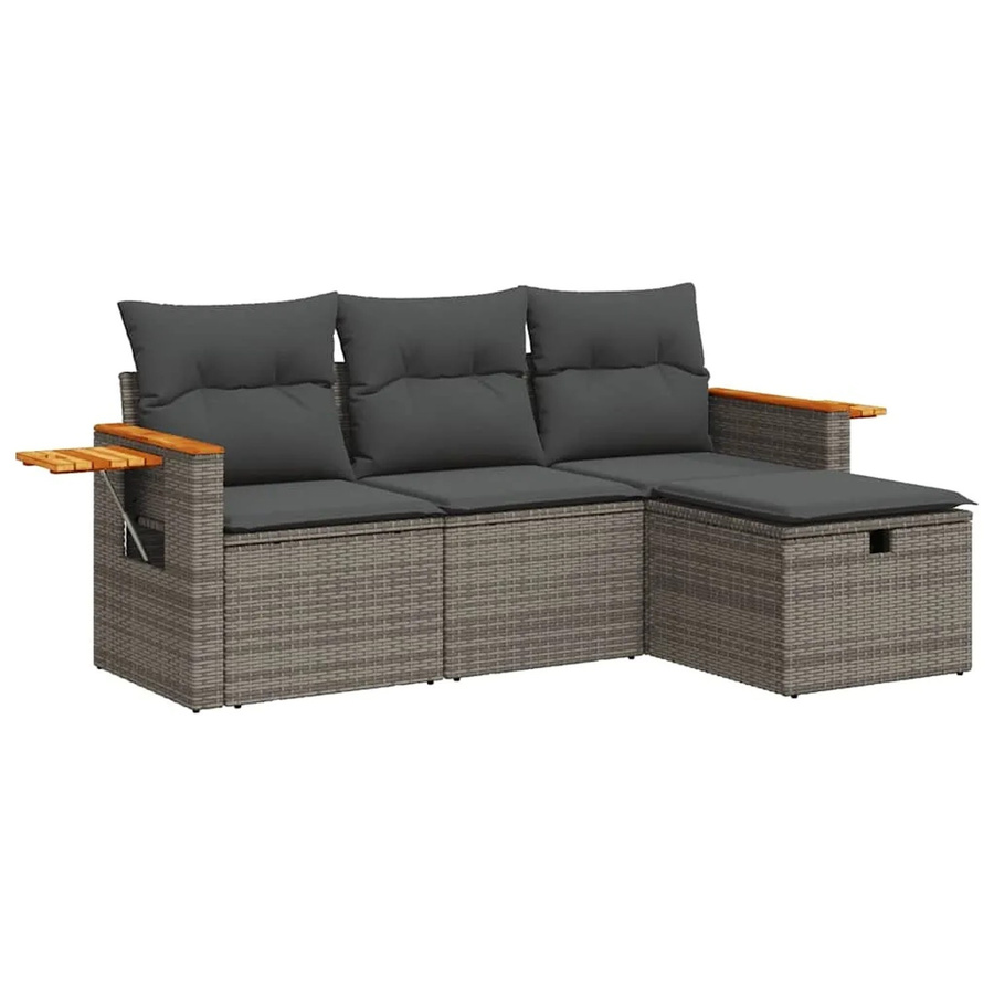 vidaXL 4-teilige Garten-Sofagarnitur aus Polyrattan mit Kissen in Grau - Bild 2