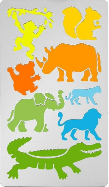 Wiederverwendbare Edelstahl-Bastelschablone mit Dschungeltieren wie Elefant, Löwe, Tiger und Eichhörnchen in Silber für Holzverbrennungen - Bild 1