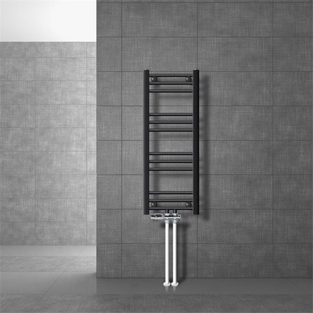 LuxeBath Badheizkörper Anthrazit gerade mit Mittelanschluss und Boden Anschlussgarnitur, Höhe: 80 cm, Breite: 30 cm