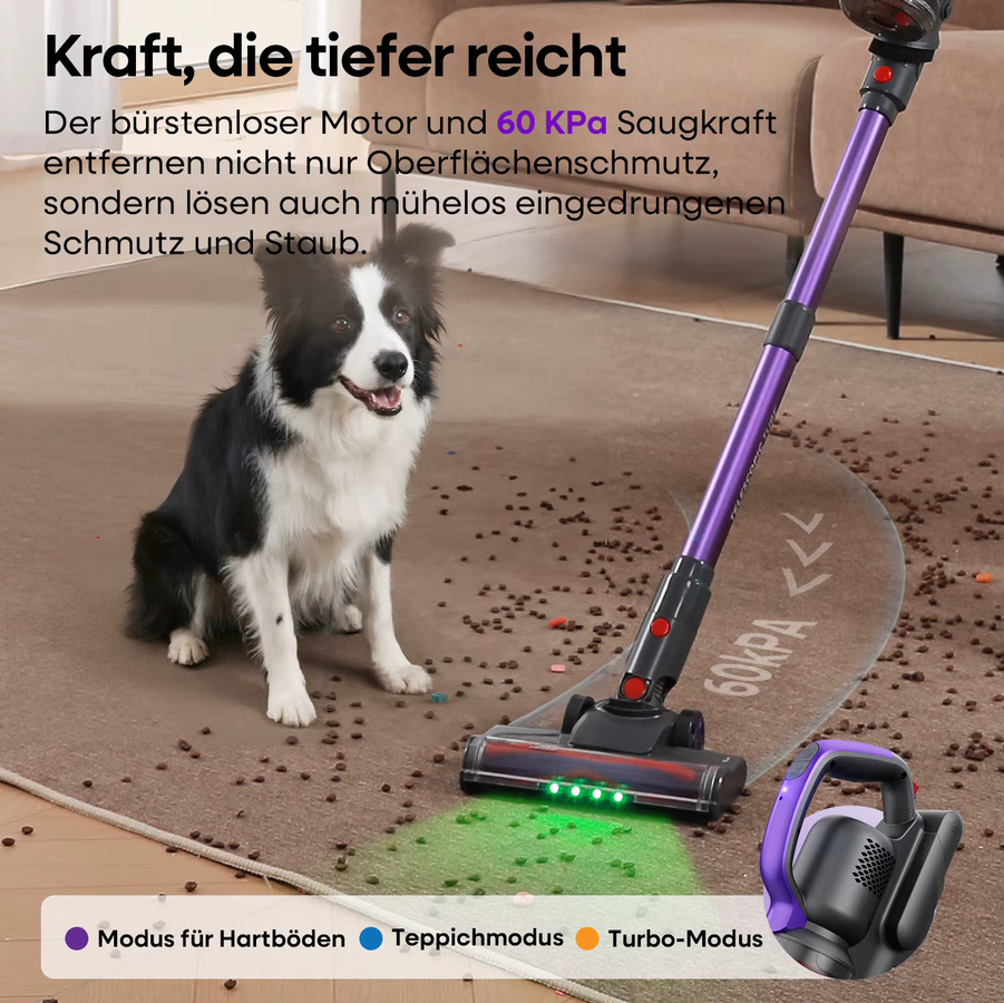 Erabros EV3 Kabelloser Handstaubsauger mit 500W Leistung, 60Kpa Saugkraft und Smart Home Integration, beutellos - Bild 2