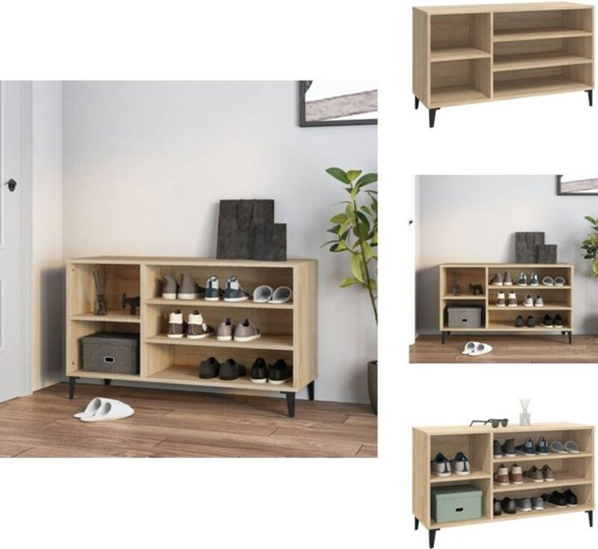 Schuhregal Vidaxl in Sonoma-Eiche Natur und Beige aus Holzwerkstoff und Metall im skandinavischen Design, B/T/H: 102 x 36 x 60 cm - Bild 1