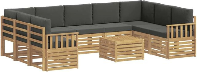 vidaXL Outdoor-Sofagarnitur 8-teilig in L-Form aus Akazienholz mit Polstern, Weiß und Anthrazit, B/T/H: 59 x 59 x 37 cm - Bild 1
