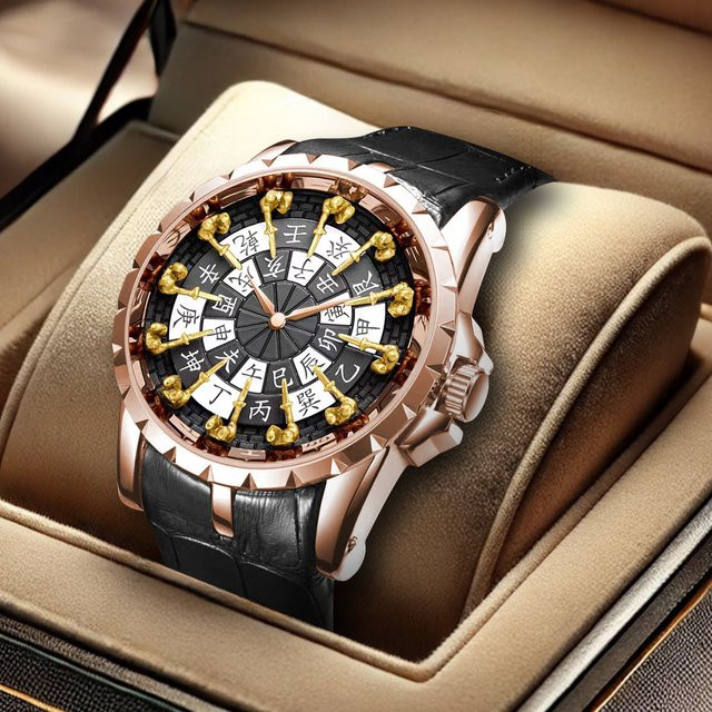 CAROTIF Armbanduhr Roségold, Quarz, Leder, Herren, Schwarz - Bild 1