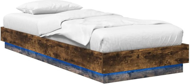 vidaXL Bettgestell mit LED-Unterbettbeleuchtung aus Holzwerkstoff in Geräucherte Eiche, B/T/H: 80 x 203 x 140 cm - Bild 1