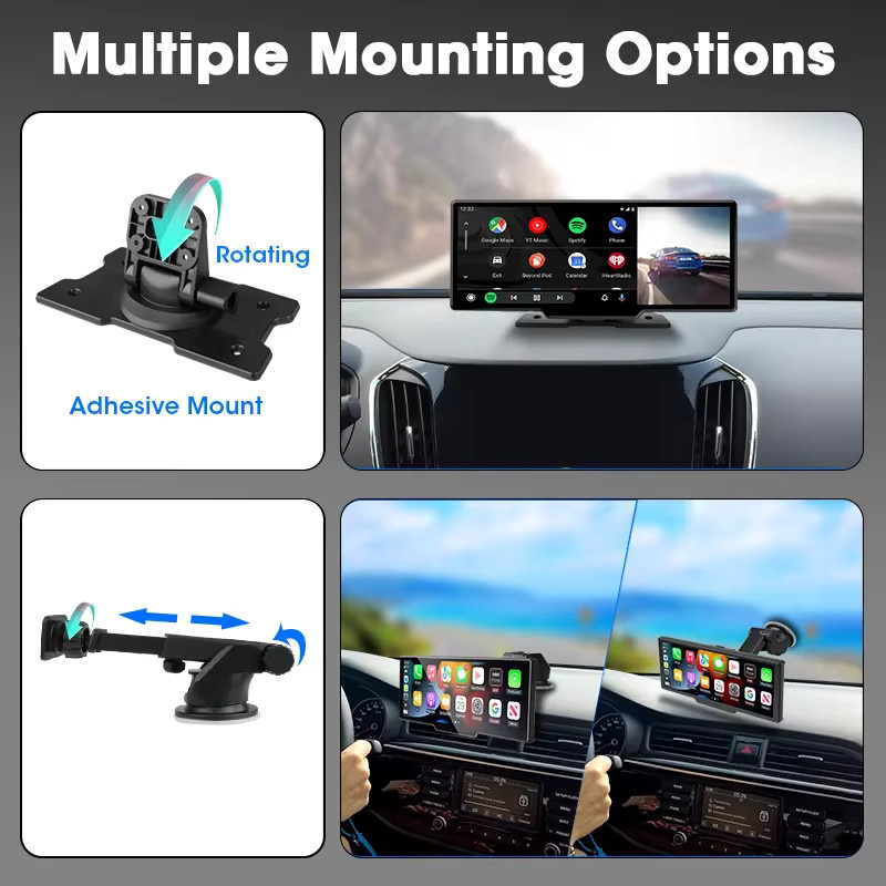 Srnubi 4K Dash Cam mit 10,26 Zoll Display, Wireless CarPlay und Android Auto, GPS Navigation, Nachtsicht, Bluetooth, AUX, Schwarz - Bild 6
