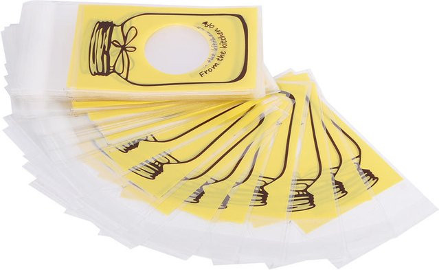 CosyHome Geschenkverpackungsbeutel aus Kunststoff für Süßigkeiten und Kekse, 100 Stück, Gelb und Weiß - Bild 1