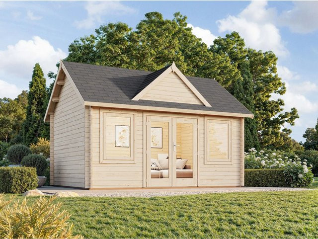 Palmako Gartenhaus Claudia aus Holz in Hellbraun mit Blockbohlen und Montage-Set, B/T: 450 x 330 cm - Bild 1