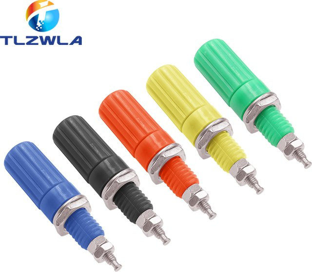 TLZWLA Bananenbuchse 4mm mit Bindepfosten und Mutter für elektrische DIY-Anschlüsse, Grün, 5 Stück - Bild 1