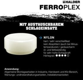 Halder FERROPLEX Schonhammer hart mit ergonomischem Griff in Weiß und Stahlrohrstiel, Kopf-Durchmesser: 35 mm, Gewicht: 800 g, Gesamtlänge: 295 mm - Bild 2