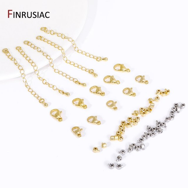 FINRUSIAC Uhrenzubehör, 14 Karat vergoldete Crimp-End Perlen, Karabinerverschluss, Extender-Schwanzkette - Bild 1